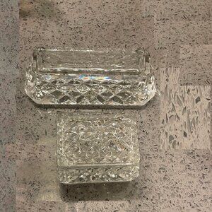 Crystal Business Card Holder and a Starburst Etched Crystal Trinket Box